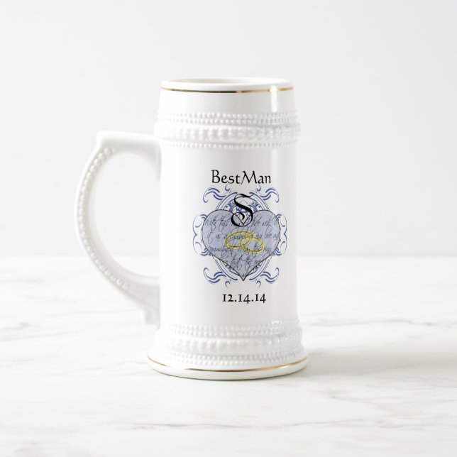Chope À Bière Cœur de vœu de mariage monogrammé (Gauche)