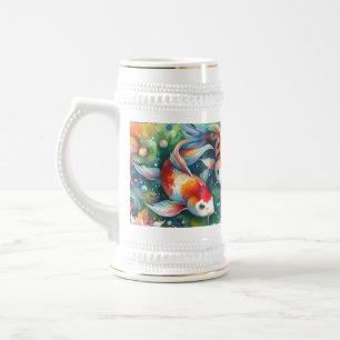 Chope À Bière Coloré Koi Poisson Whimsical Aquarelle Orange Turq