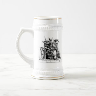 Chope À Bière Corbeaux d'Odin sur son trône de pierre mythologie