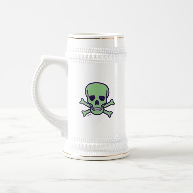Chope À Bière Crâne vert blanc stein avec garniture or (Gauche)