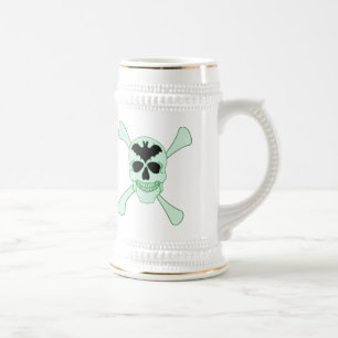 Chope À Bière Crâne vert et os croisés