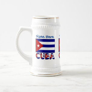 Chope À Bière Cuba et Drapeau bleu foncé cubain Personnalisé