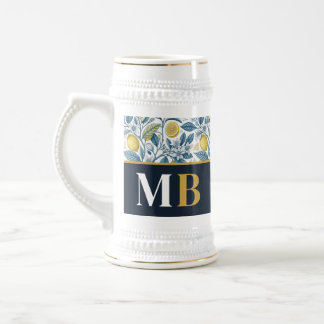 Chope À Bière Custom Elegant Mediterranean Lemon Botanical Navy