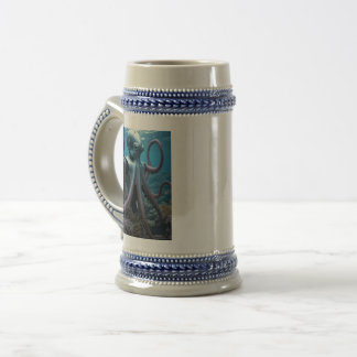 Chope À Bière Cyber Octopus bleu stein 2 côtés
