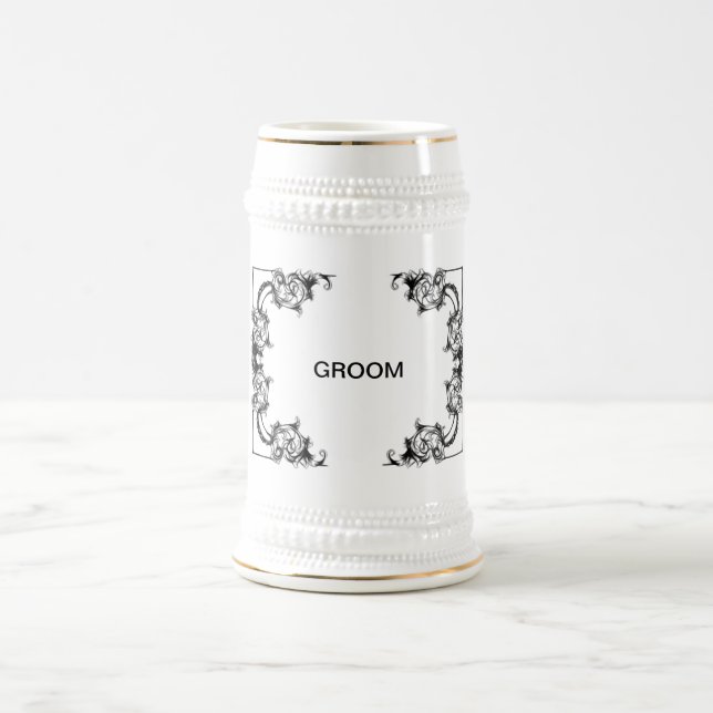 Chope À Bière DAMASSÉ NOIRE ET BLANCHE FLORALE VINTAGE de pot de (Centre)