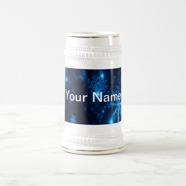 Chope À Bière Deep Blue & Bright Snowflakes Stein Ajouter votre  (Centre)