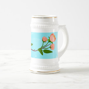 Chope À Bière Dégradé du ciel bleu avec branche de ressort fleur
