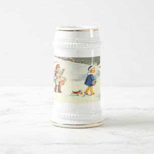 Chope À Bière Deux enfants et un chien