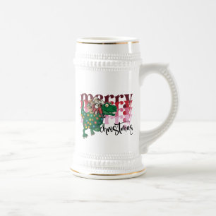 Chope À Bière Dinosaur portant Noël au Père Noël