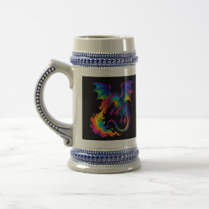 Chope À Bière Dragon arc-en-ciel respirant des flammes colorées 