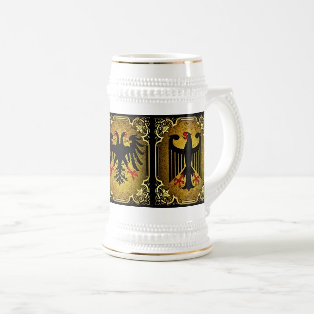 Chope À Bière drapeau allemand, aigle noir, aigle double impéria (Devant droit)