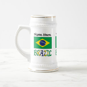 Chope À Bière Drapeau brésilien du Brésil Nom personnalisé 