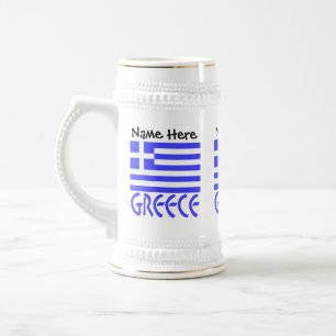 Chope À Bière Drapeau grec avec votre nom