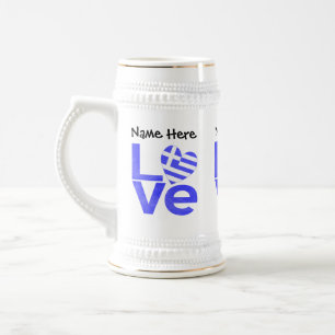 Chope À Bière Drapeau grec personnalisé Cœur bleu AMOUR