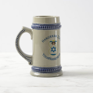 Chope À Bière Drapeau israélien d'ange de Hanukkah personnalisé 