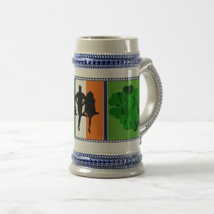 Chope À Bière Drapeau national irlandais, trèfle shamrock, danse