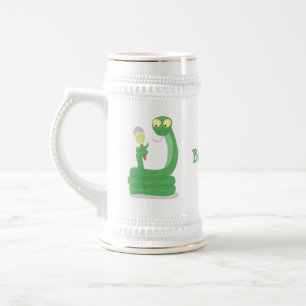 Chope À Bière Drôle serpent vert avec caricature maraca