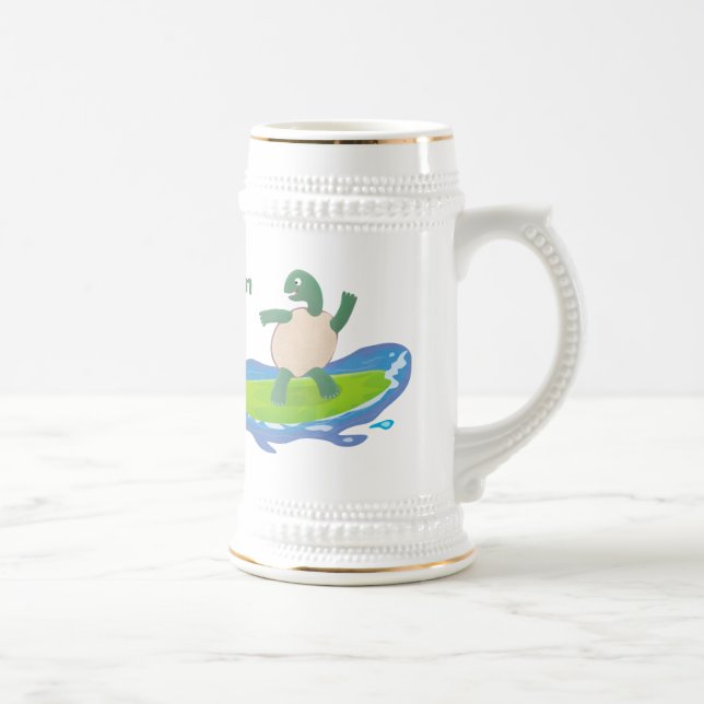 Chope À Bière Drôle tortue vague de surf dessin animé (Droite)