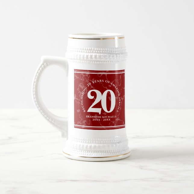 Chope À Bière Élégant Marbre Rouge 20 Anniversaire du travail (Gauche)