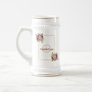 Chope À Bière Élégante femme de chambre florale rose or bordeaux