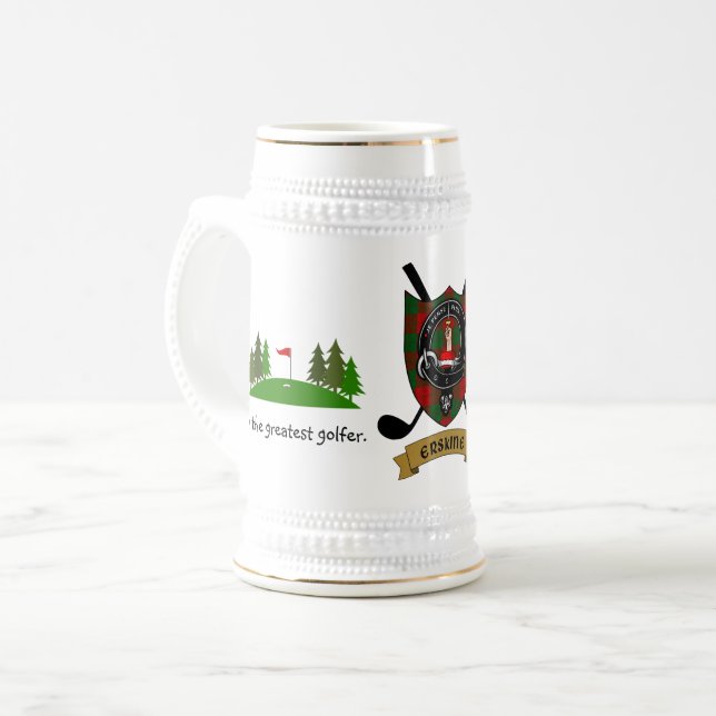 Chope À Bière Erskine Clan Badge & Tartan Golf personnalisé (Devant gauche)