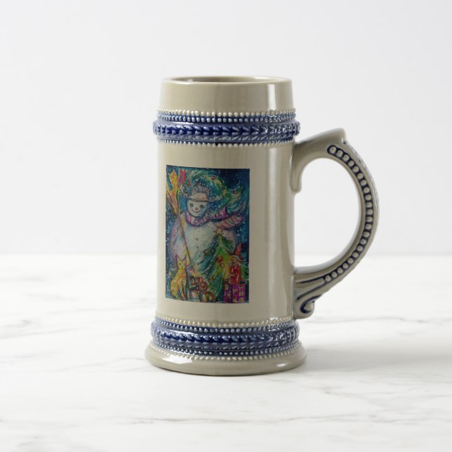 Chope À Bière FEMME DE NEIGE AVEC JOUETS, bleu blanc jaune (Droite)