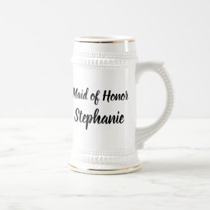 Chope À Bière Femme d'honneur Black Élégant Script Cadeaux Maria