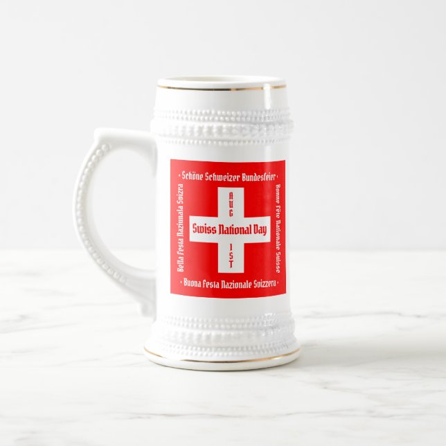 Chope À Bière Fête nationale suisse en quatre langues Drapeau su (Gauche)