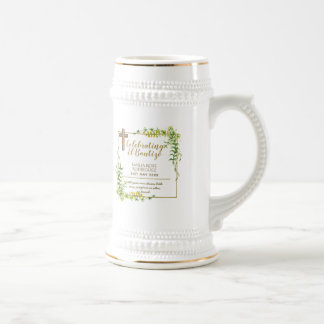 Chope À Bière Feuilles botaniquesBautizo Bautismo Nom du baptême