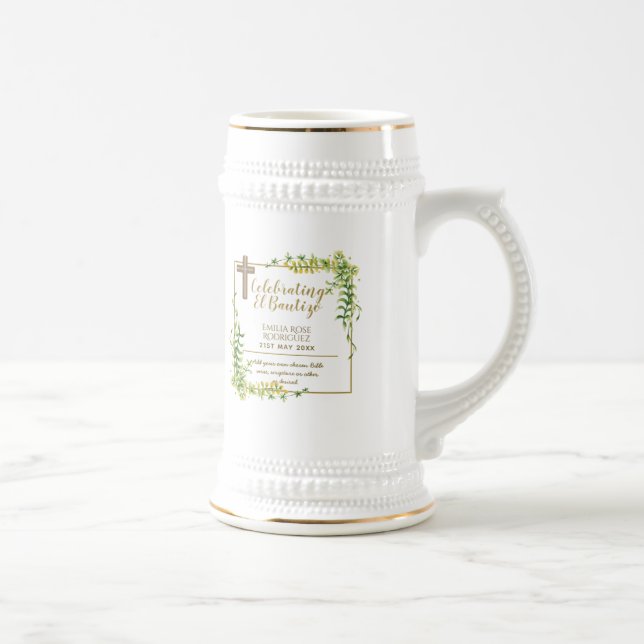 Chope À Bière Feuilles botaniquesBautizo Bautismo Nom du baptême (Droite)