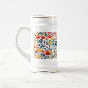 Chope À Bière Fleur sauvage de ressort d'aquarelle Arrière - pla