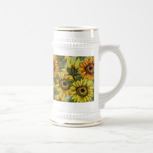 Chope À Bière Fleurs de soleil sur Sage Arrière - plan Foliage O