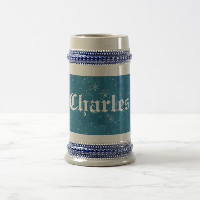 Chope À Bière Flocon de neige bleu hiver Personnalisé (Centre)