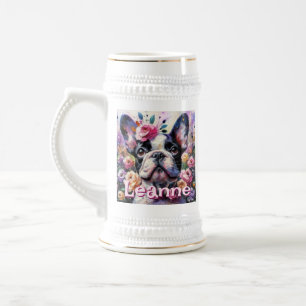 Chope À Bière French Bulldog avec Floral Rose Personnalisé