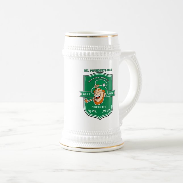 Chope À Bière Funny Leprechaun Badge St. Patrick's Day (Devant droit)