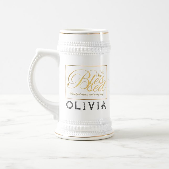 Chope À Bière Gold Custom Calligraphy Nom Thanksgiving Cadeau (Gauche)