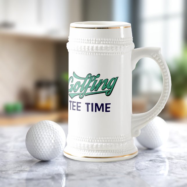 Chope À Bière Golf Tee Temps Golf Papa Nom Beer Stein (Golfing Tee Time for Dad? Makes a great Father's Day gift. Just add his name or initials)