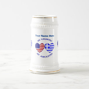 Chope À Bière Grèce États-Unis Coeurs Pays Ancêtre Personnalisé