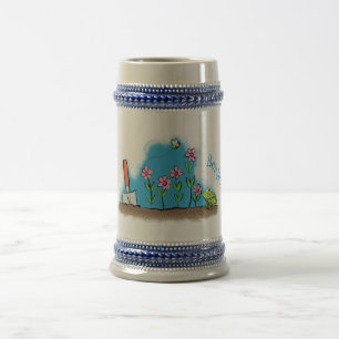 Chope À Bière Grenouille mignonne et abeille dans le jardin dess