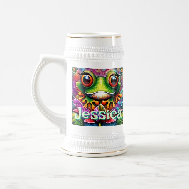 Chope À Bière Grenouille Whimsical Abstrait Floral Frogs Personn (Gauche)