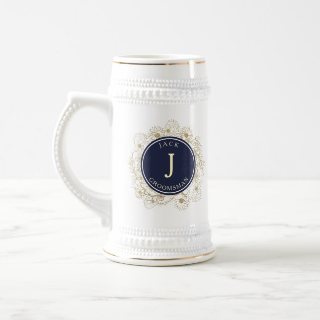 Chope À Bière Groomsmen bleu marine moderne (Gauche)