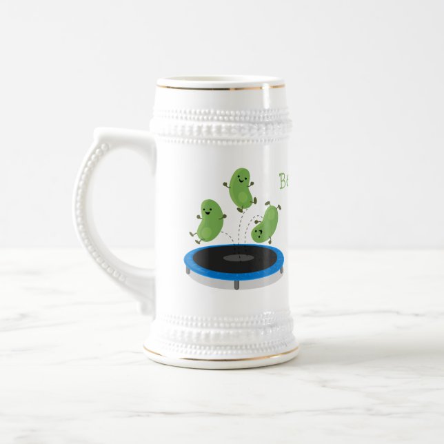 Chope À Bière Haricots verts mignons sur dessin animé trampoline (Gauche)