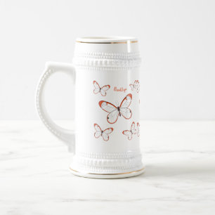 Chope À Bière Illustration de papillon en verre