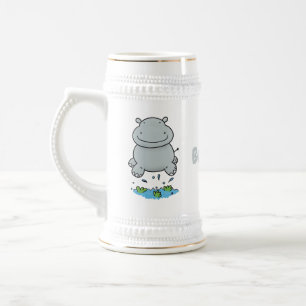 Chope À Bière Illustration de saut en hippo mignon