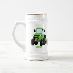 Chope À Bière Illustration du joli joyeux tracteur agricole vert