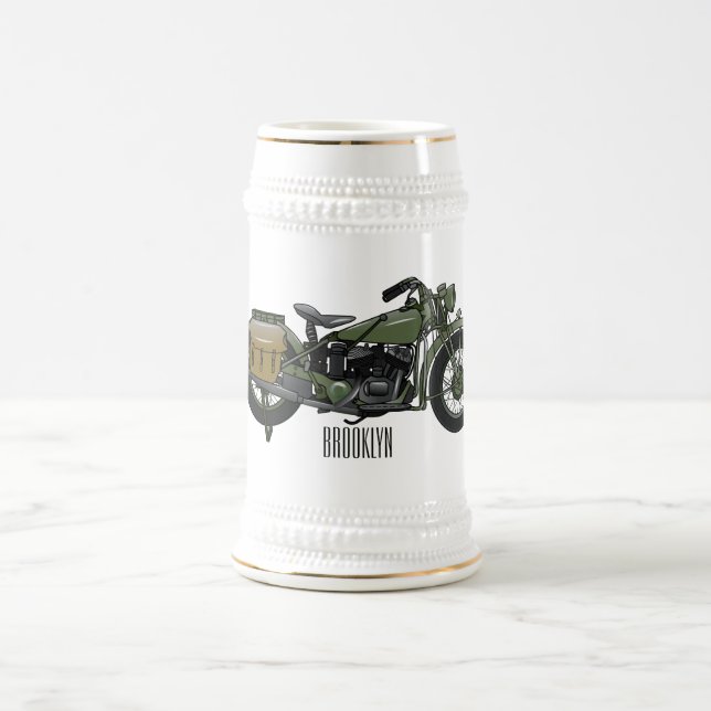 Chope À Bière Illustration d'une moto de croiseur militaire (Centre)