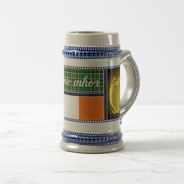 Chope À Bière Irlande Tartan national/harpe drapeau, shamrocks v (Devant droit)