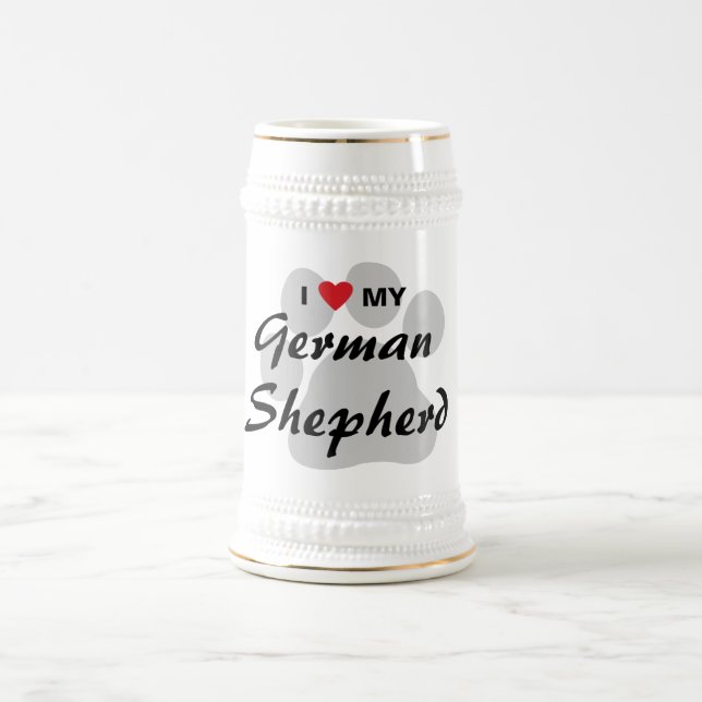 Chope À Bière J'aime (coeur) mon berger allemand Pawprint (Centre)