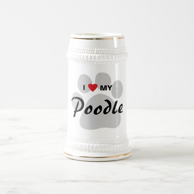 Chope À Bière J'aime (coeur) mon caniche Pawprint (Centre)