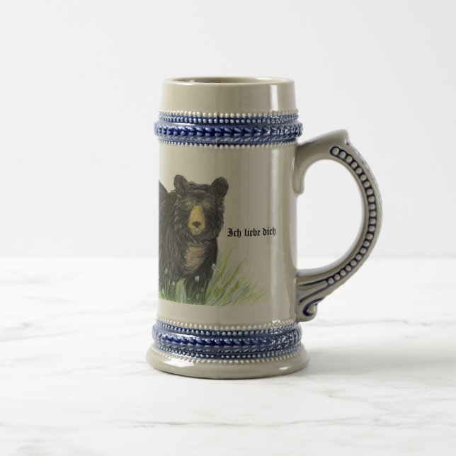 Chope À Bière ~ Je t'aime en allemand ~ Black Bear blue trim (Droite)